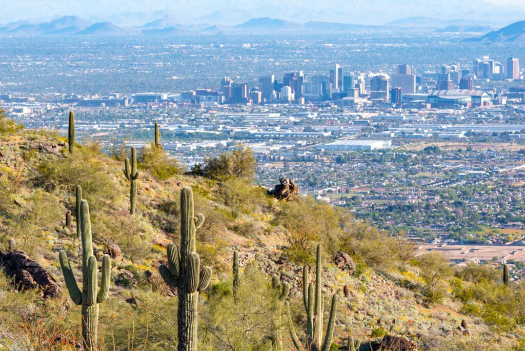 A sprawling view of Phoenix, Arizona to show why renters are moving there for the great climate. 